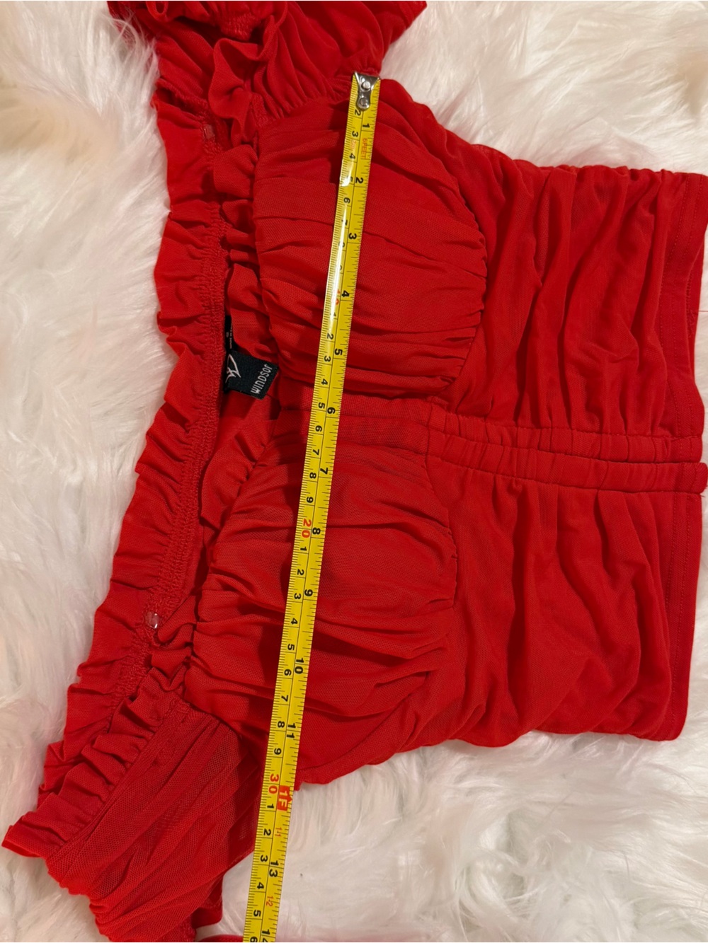 Windsor Red Ruched Off-Shoulder Mesh Crop Top Small - Picture 6 of 10